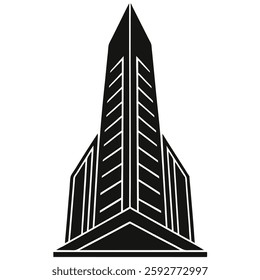 tall neon lit skyscraper silhouette vector on white background. tall building