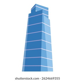 Tall office building with blue windows stands against a clear white background