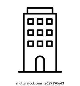 Tall office building with windows. Vector illustration. Editable stroke.