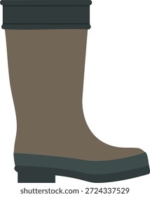 Ein großer Stiefel aus Olivengummi mit dunkler Manschette und robuster Sohle für nasses Wetter.