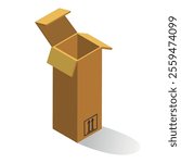 A tall, open cardboard box is positioned upright on a white background. This box is often used for packing and shipping a variety of items securely during transit.