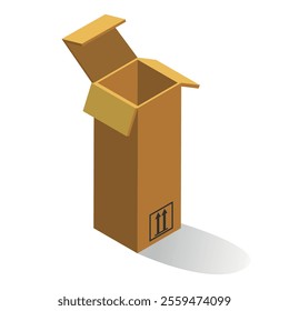 A tall, open cardboard box is positioned upright on a white background. This box is often used for packing and shipping a variety of items securely during transit.