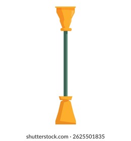 Tall outdoor street lamp standing upright with a green pole and yellow top and bottom