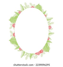 Tall oval frame. Green and red. Flower wedding frames for invitations, stickers, souvenirs, gifts and ornaments.