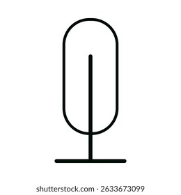 Tall oval tree outline icon with thin black lines and minimalist vertical shape on white background
