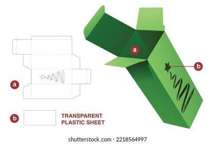 Tall packaging with stenciled Christmas tree die cut template and 3D mockup