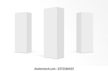 Tall Paper Rectangular Packaging Boxes Mockups Isolated On White Background. Vector Illustration