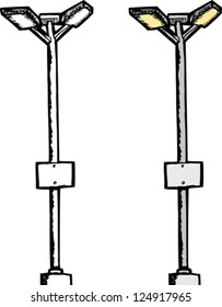Tall parking lot lamp post over white background