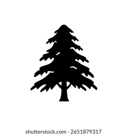 A tall pine or fir tree as a solid black silhouette. A simple, minimalist evergreen icon for forest, winter, or nature themes.