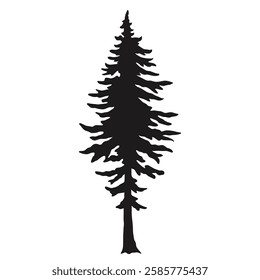 A tall pine tree silhouette with distinct branches and needles stands prominently. The design showcases an organic shape ideal for nature-themed decorations.