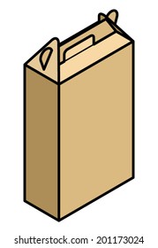 A tall plain buff carton with a handle.