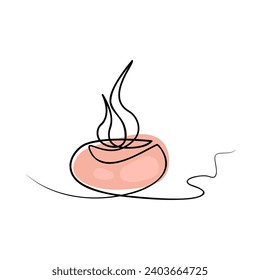 Tall plate with hot food black line on a white background. Vector doodle drawing of bowl. Sketch with a color spot