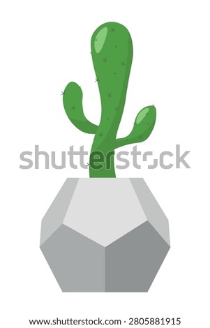 Tall Potted Cactus Vector Illustration in Modern Geometric Gray Planter