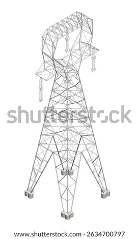 A tall power tower with a hand on top of it. The hand is pointing to the top of the tower, suggesting that it is a significant structure. The tower is surrounded by a white background. Isometric view