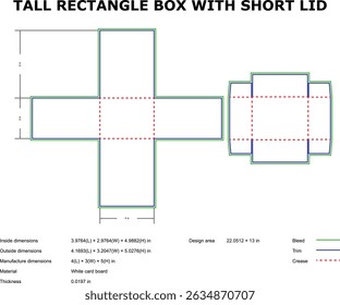 Tall rectangle box with short lid die-cut template design