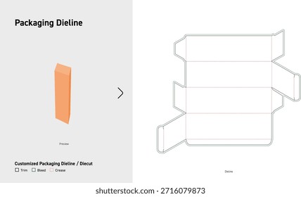 Modelo de empacotamento de extremidade de dobra retangular alta da linha de dieline do rebocador