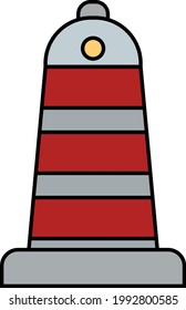 Tall red lighthouse, illustration, on a white background.