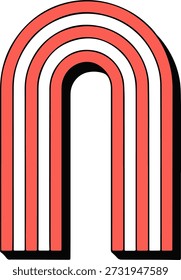 Arco-íris retro alto com listras vermelhas e brancas.