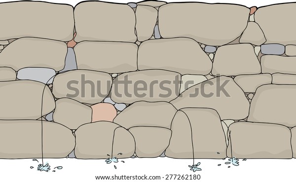 Tall Rock Dam Leaking Streams Water Stock Vector Royalty