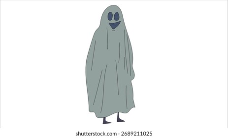 Ilustración vectorial de personaje de fantasma gris triste alto

