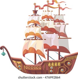  tall ship or sailing ship, vector illustration isolated on white