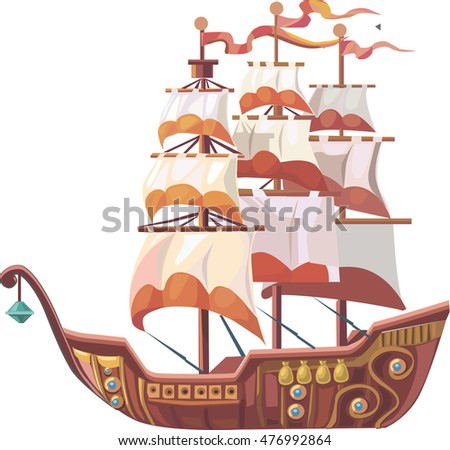  tall ship or sailing ship, vector illustration isolated on white