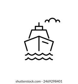 Tall ship, sea waves and clouds. Cruise, entertainment sailing and travel. Pixel perfect, editable stroke vector icon