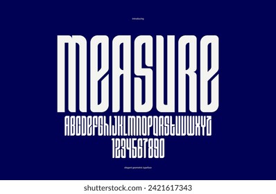 Tall simple sans serif display font for logos headers or slogans, elegant vector condensed and beautiful geometric typeface, uppercase letters alphabet with numbers, poster and advertising.