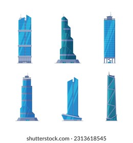 Tall Skyscraper and High Modern City Buildings Vector Set