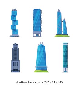 Tall Skyscraper and High Modern City Buildings Vector Set