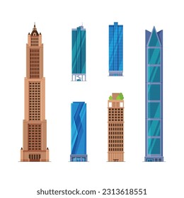 Tall Skyscraper and High Modern City Buildings Vector Set