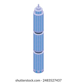 Tall skyscraper with many windows is standing against a white background