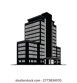A tall skyscraper silhouette isolated on a white background for urban... skyscraper,...