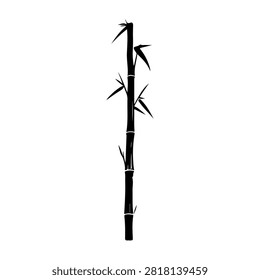 A tall, slender black bamboo stem with minimal leaves, showcasing natural elegance and unique coloration in a minimalist style.