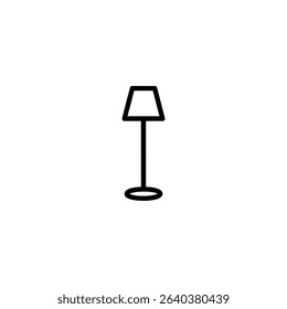 A tall, slender floor lamp represented in a minimal line art style, symbolizing interior lighting and home decor. Isolated on a white background.
