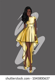 A tall, slender girl in a beautiful evening dress. Fashion & Style. Vector illustration.
