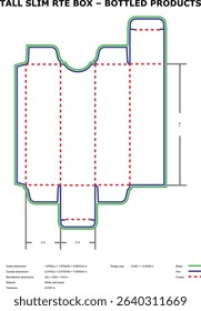 Tall slim rte box packaging design for bottled products die-cut template