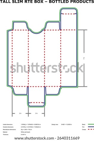 Tall slim rte box packaging design for bottled products die-cut template