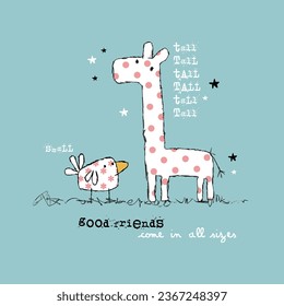 tall small good friends slogan for t shirt printing, tee graphic design.  