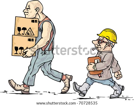 Tall and small. The mover and his boss at their work.