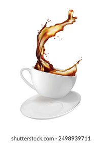 A tall splash of tea in a white ceramic cup. Vector illustration