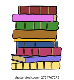 Uma pilha alta de livros multicoloridos dispostos em uma pilha elegante e vertical.