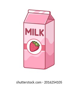 Tall strawberry milk carton clipart element. Cute simple flat vector illustration design. Strawberry fruit flavor dairy drink print, sign, symbol.