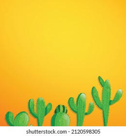 Tall succulent cactuses with thorns on color background. Vector drawing set illustration for icon, game, packaging, banner. Wild west, western, cowboy concept. Copy spase.