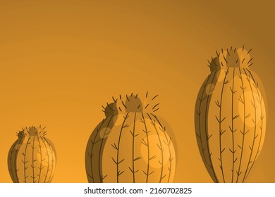 Tall succulent cactuses with thorns on color background. Vector drawing set illustration for icon, game, packaging, banner. Wild west, western, cowboy concept. Copy spase.