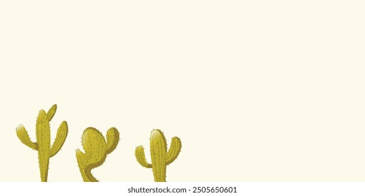 Tall succulent cactuses with thorns on color background. Vector drawing set illustration for icon, game, packaging, banner. Wild west, western, cowboy concept. Copy spase.