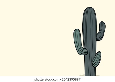 Tall succulent cactuses with thorns on color background. Vector drawing set illustration for icon, game, packaging, banner. Wild west, western, cowboy concept. Copy spase.