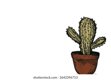 Tall succulent cactuses with thorns on color background. Vector drawing set illustration for icon, game, packaging, banner. Wild west, western, cowboy concept. Copy spase.