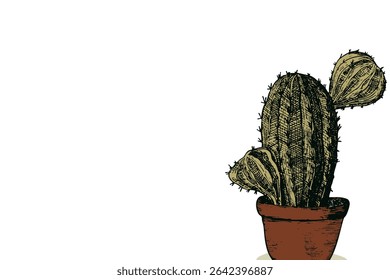 Tall succulent cactuses with thorns on color background. Vector drawing set illustration for icon, game, packaging, banner. Wild west, western, cowboy concept. Copy spase.