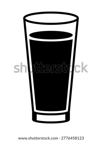 Tall tapered drinking glass with beverage simple black silhouette icon minimal design of filled pint style tumbler for water beer juice cocktail clean modern symbol for bar menu cafe use